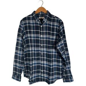 Cotton and Co Men Size M Navy Soft Flannel Plaid Shirt Button Down Collar Cotton
